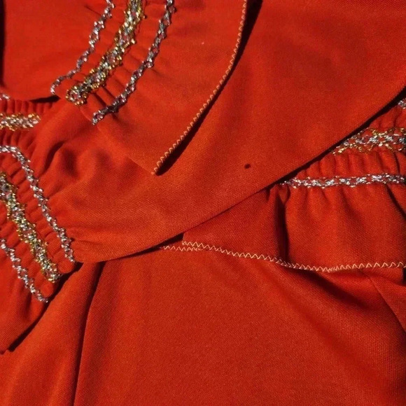 Vintage 60s bright red, gold, and silver babydoll long bell-sleeved maxi dress - Picture 15 of 15